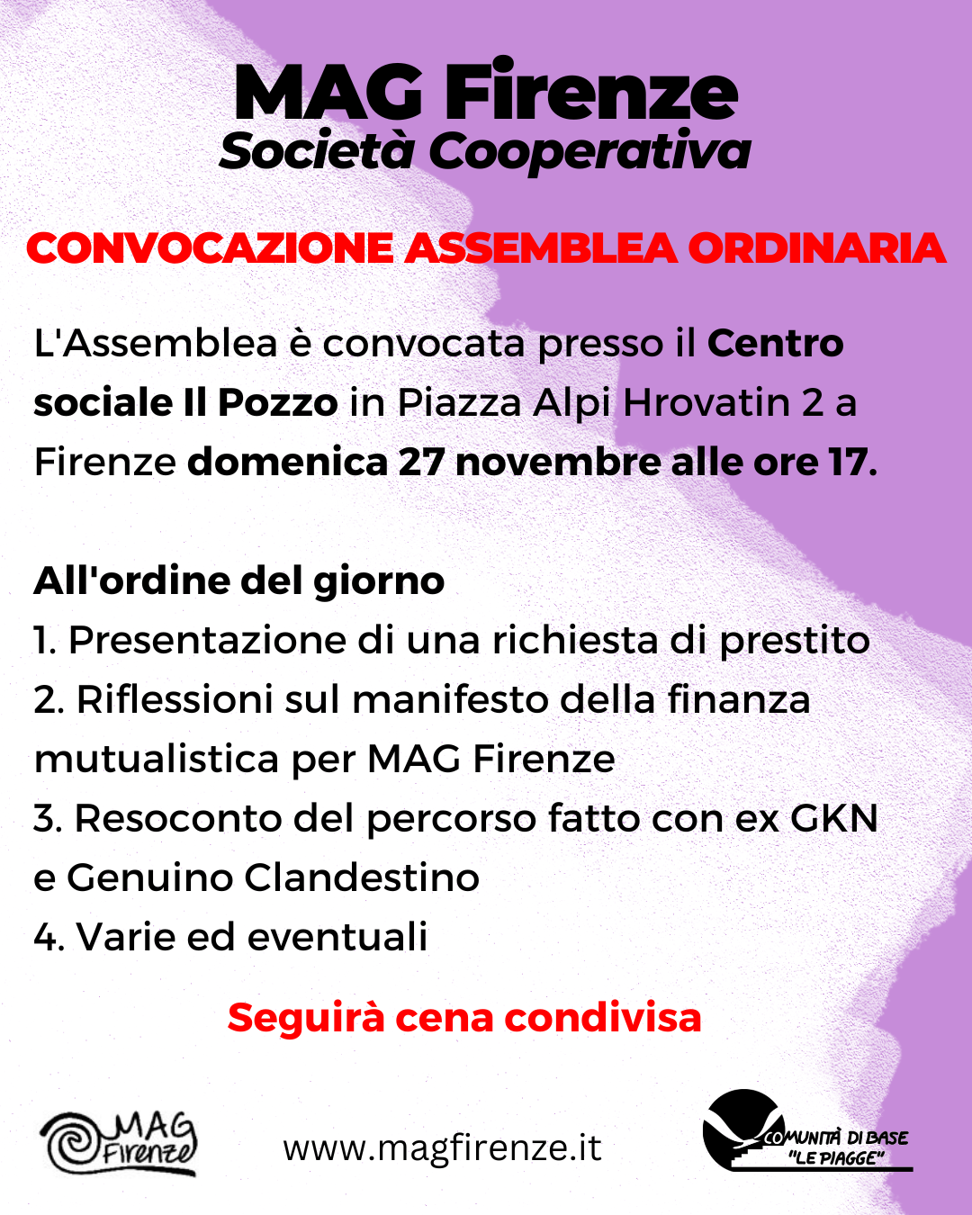 MAG Firenze in assemblea, domenica 27 novembre alle 17