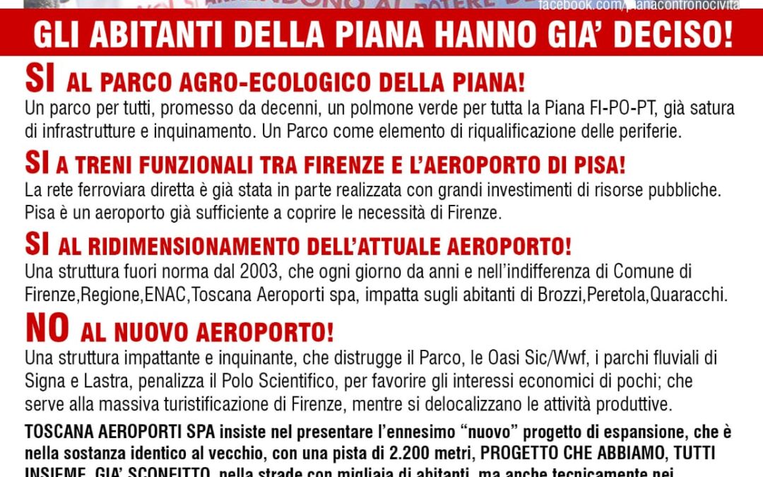 La Piana è nostra, basta grandi opere contro i bisogni e diritti delle persone: martedì 29 nasce il “dibattito di comunità” con presidio in Piazza Adua