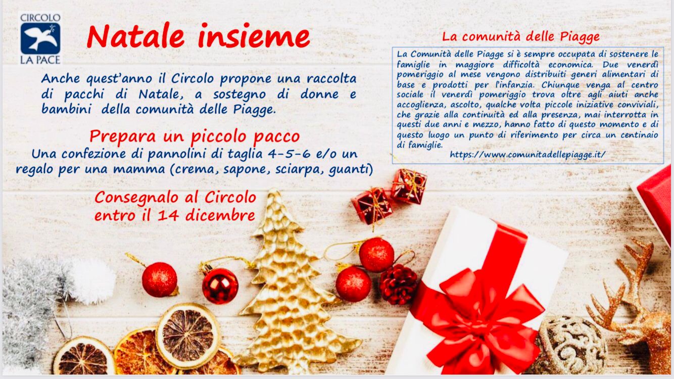 Raccolta di Pacchi di Natale promossa dal Circolo La Pace a sostegno di donne e bambini delle Piagge