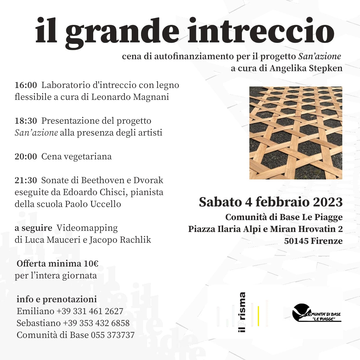 Sabato 4 febbraio “IL GRANDE INTRECCIO”, attività e cena di autofinanziamento per il progetto San’azione