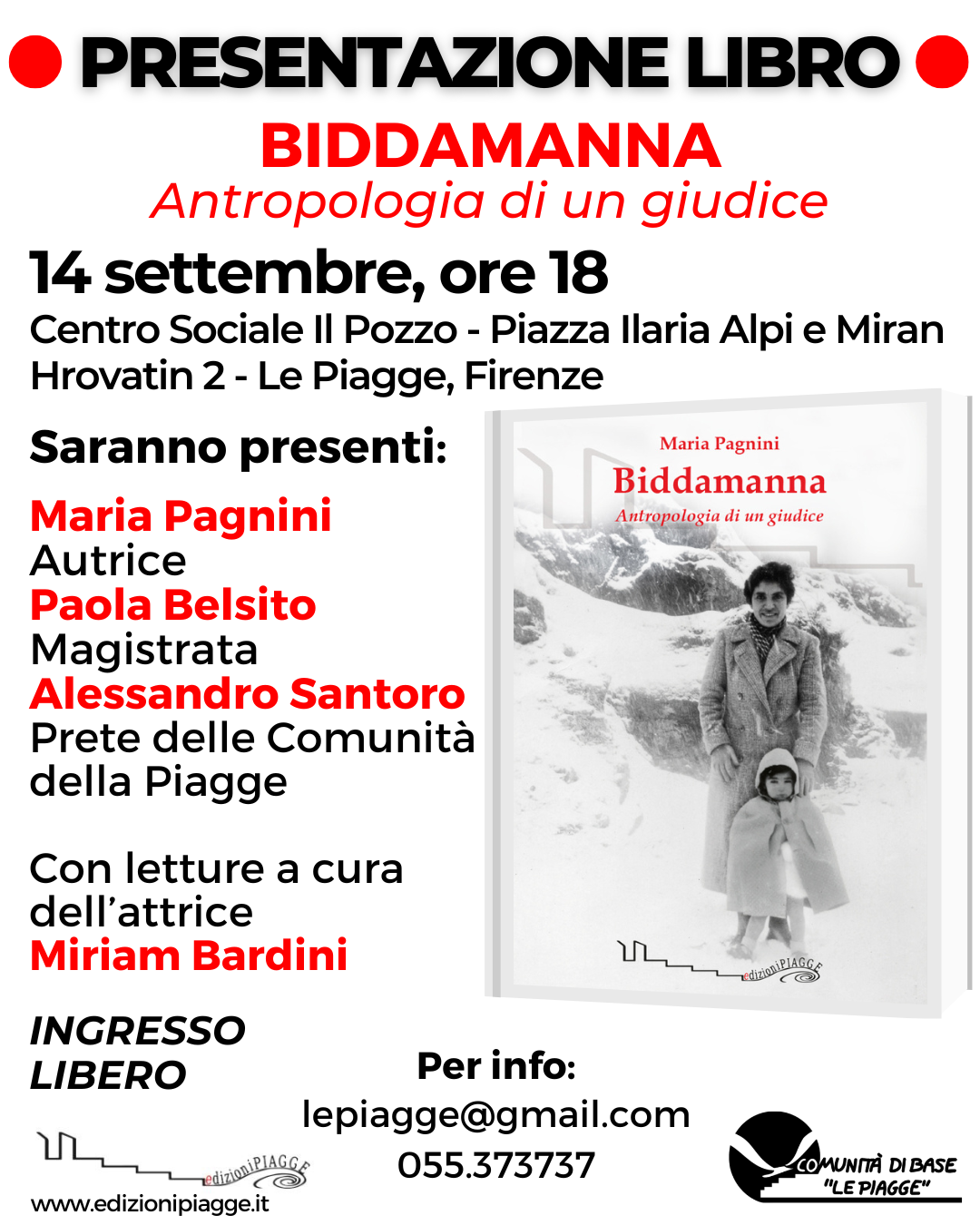 Giovedì 14 settembre, ore 18, Centro Sociale Il Pozzo: presentazione BIDDAMANNA, di Maria Pagnini, il nuovo libro edito da edizioniPIAGGE