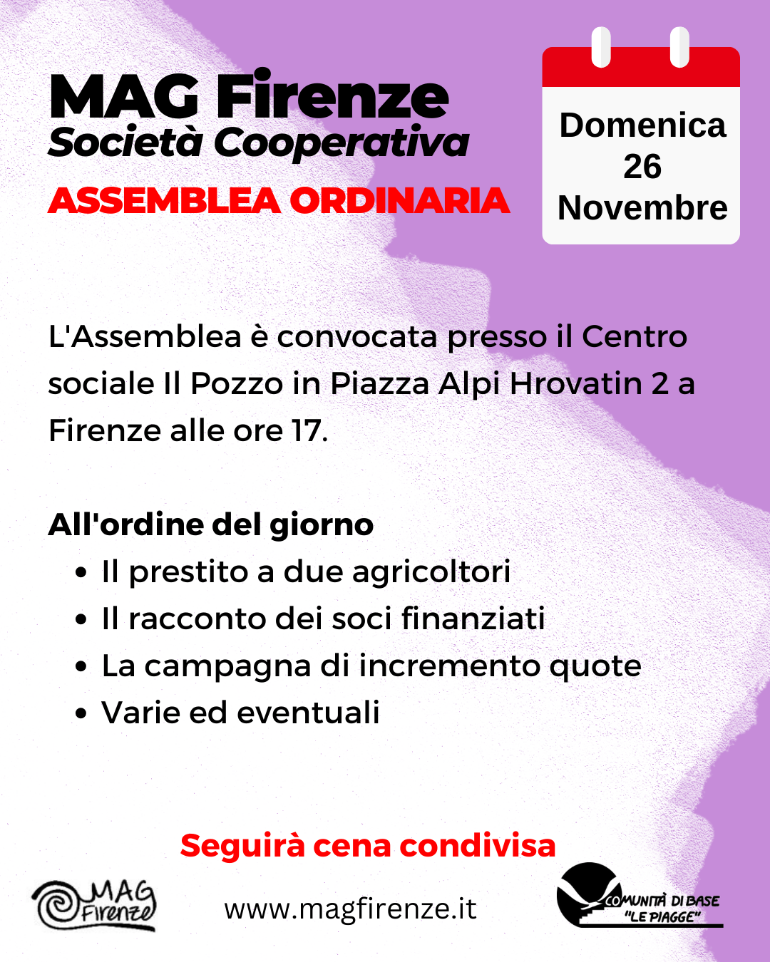 Domenica 26 novembre Assemblea MAG Firenze. Come partecipare