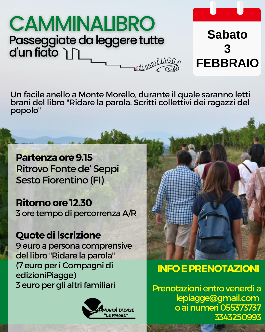 Torna il Camminalibro di edizioniPiagge, sabato 3 febbraio a Monte Morello. Come partecipare
