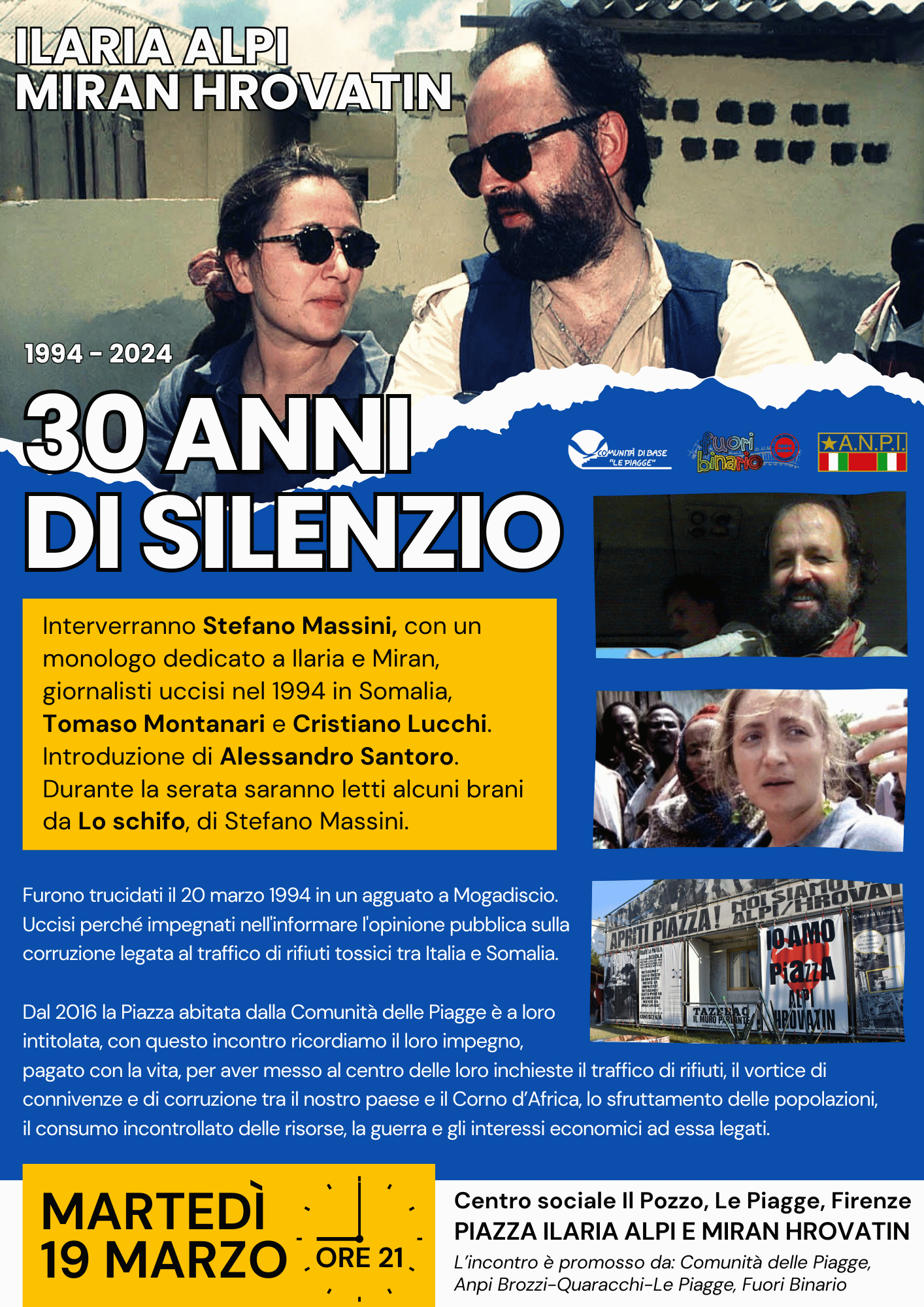 “30 anni di silenzio”: una serata per Ilaria Alpi e Miran Hrovatin. Alle Piagge il 19 marzo