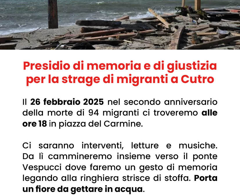 Presidio di memoria e di giustizia per la strage di migranti a Cutro