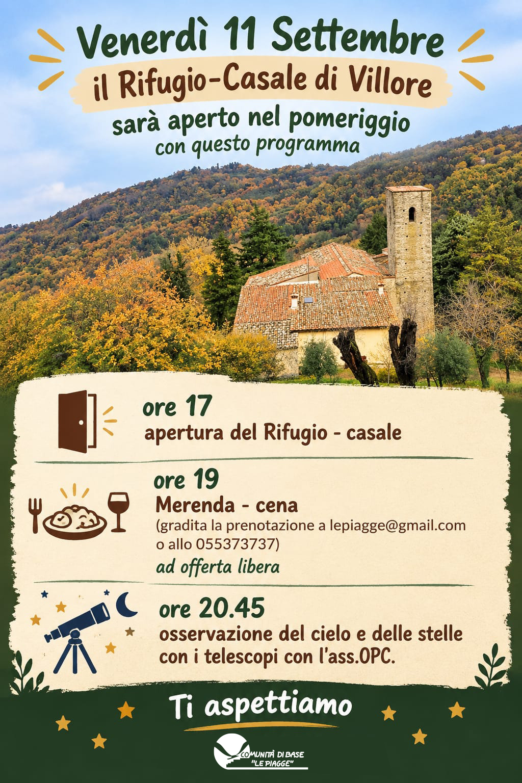 Venerdì 11 Settembre il Rifugio-Casale di Villore è aperto
